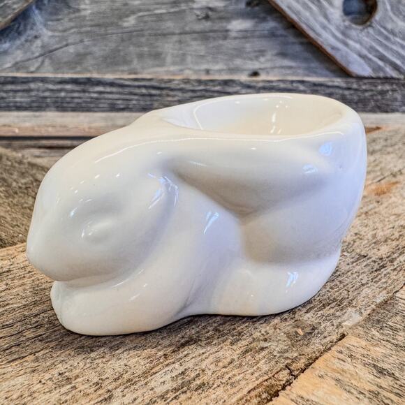 Sweetest White Ceramic Sleeping Bunny Egg Cups-Easter Egg Stands-Pair of 2 - Picture 6 of 9